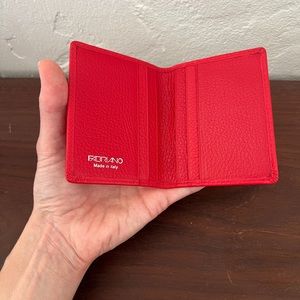 New Fabriano Boutique slim red pebbled Italian leather vertical bifold wallet